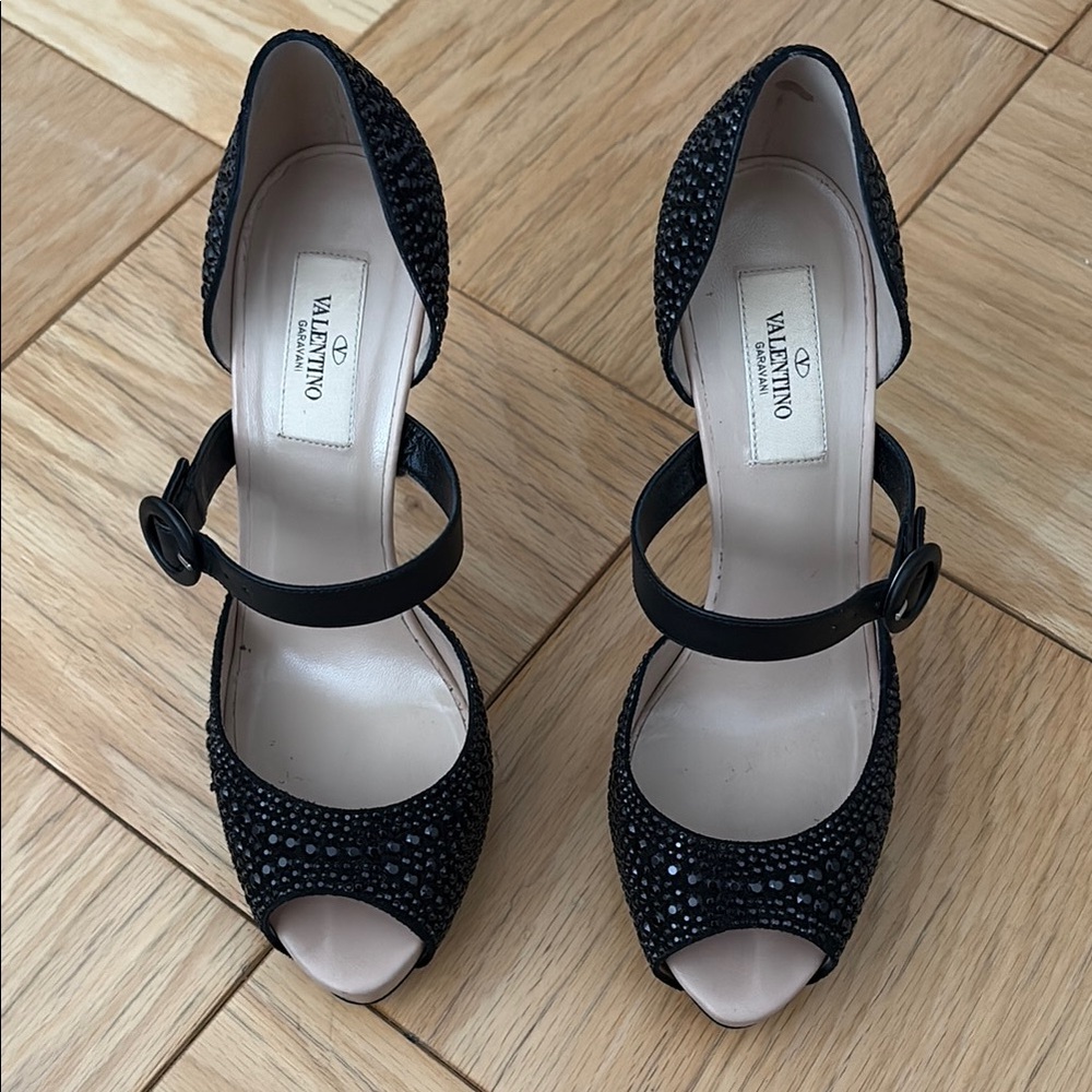 Valentino Black Peep-Toe Heels